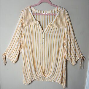 RETROLOGY Striped Lightweight Blouse Twist Front Hem, 3X